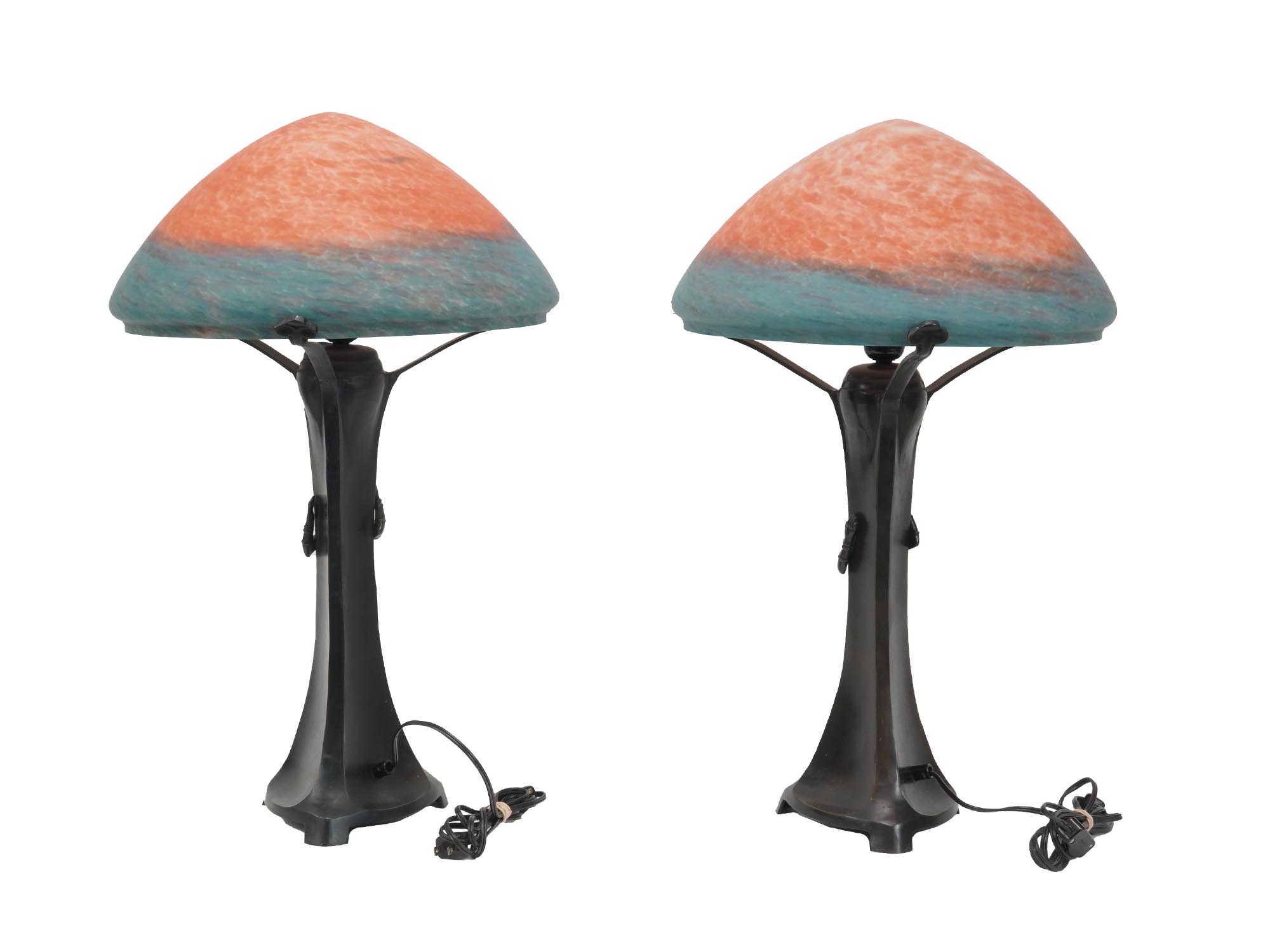 PAIR OF ART NOUVEAU STYLE TWO TONE TABLE LAMPS PIC-4